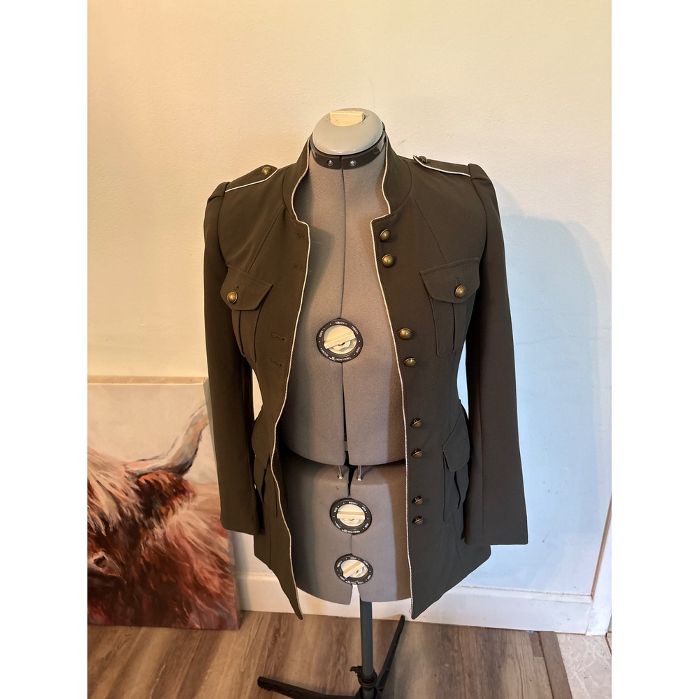 White House Black Market Military Jacket Women XXS Olive Green Excellent Piping